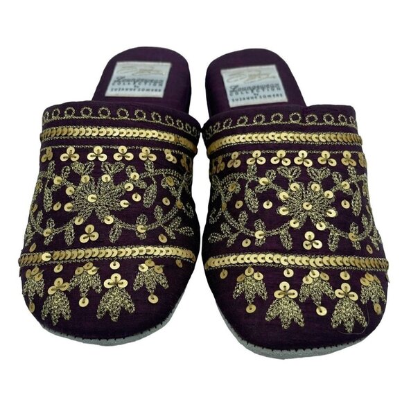 Suzanne Somers Loungewear Collection Slippers Burgundy Gold Beaded House Shoes - Picture 4 of 8
